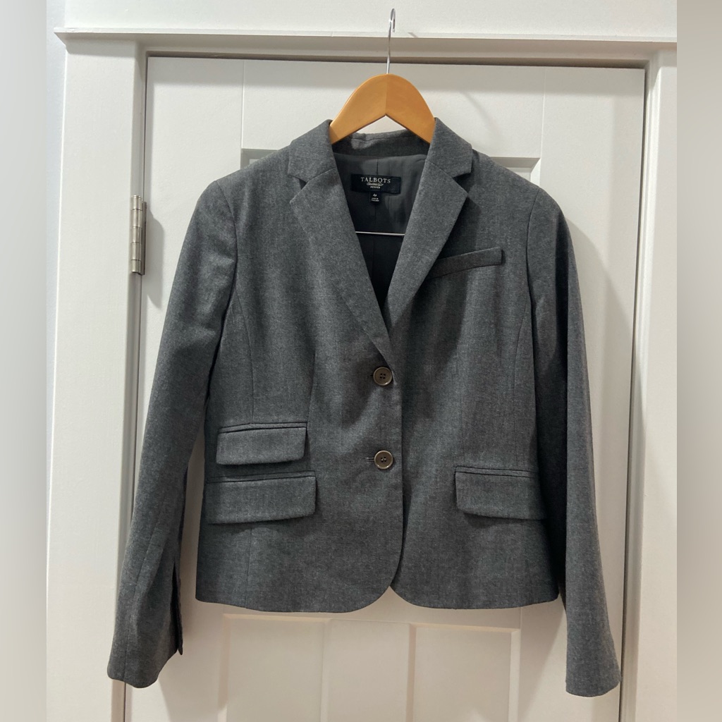 Talbots 4 Petite 4p Gray Women's Wool Blazer 99% Wool